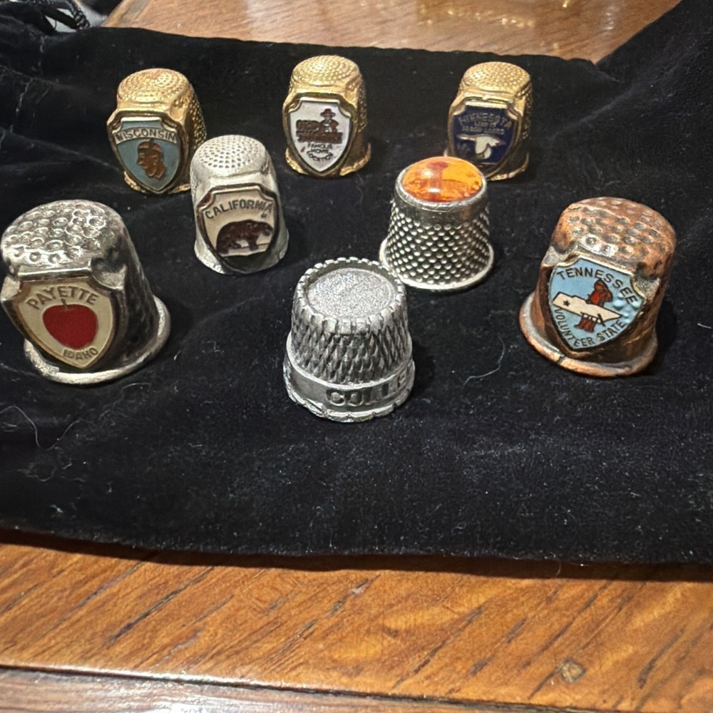 Lot Of 8 Vtg Miscellaneous Metal Thimbles Incl Pewter, Copper, Japan, Fort